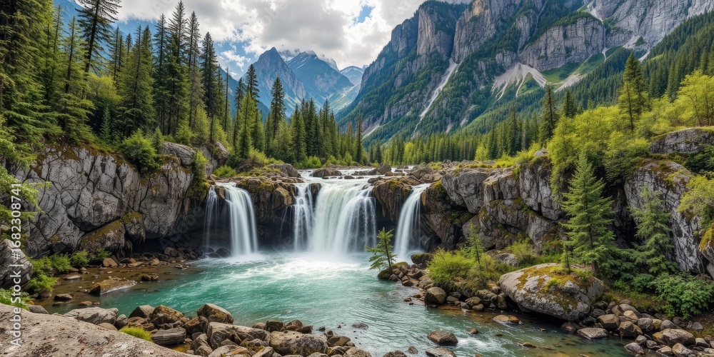 Obraz premium Cascading Beauty of Spahats Falls in British Columbia