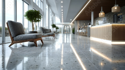 Modern office interior with glass architecture and empty corridor hall