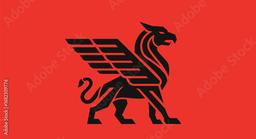 Black Griffin Logo on Red Background.
