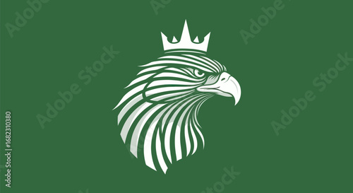 Majestic Eagle Head with Crown Vector Illustration.