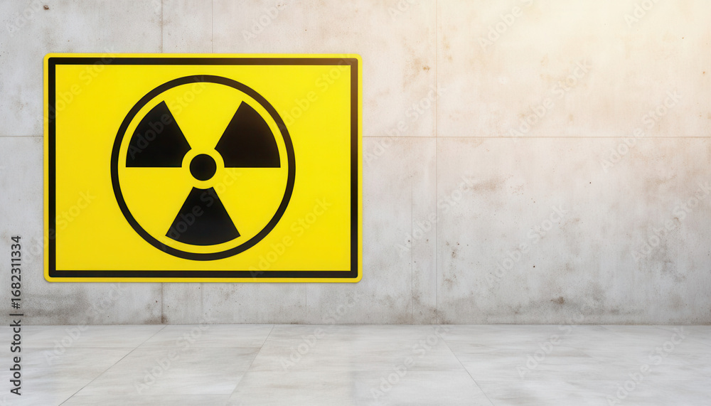 Obraz premium Warning sign for radiation in yellow on concrete wall 