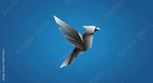 Elegant origami bird in mid-flight showcasing intricate paper folds and a dynamic pose.
