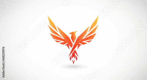 Geometric polygonal phoenix bird logo in fiery colors.