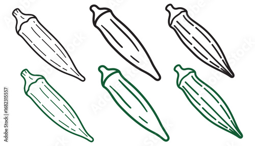 Okra Icon Set Vector Line Ladyfinger, Organic Vegetable Outline, Healthy Food Design