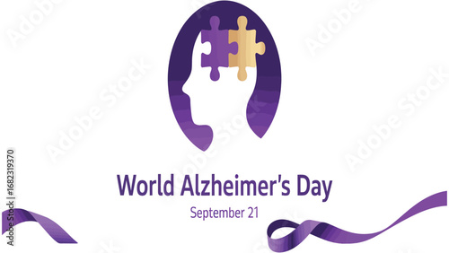 World alzheimer day awareness illustration with human head silhouette and puzzle piece 
