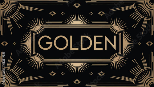 Golden art deco luxury background with geometric frame design vector illustration 
