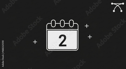 Day two calendar event date reminder schedule appointment meeting organizer planning icon vector graphic design