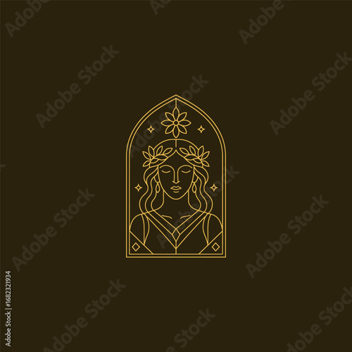 Aphrodite line art logo design.Gaia goddess line art logo design.