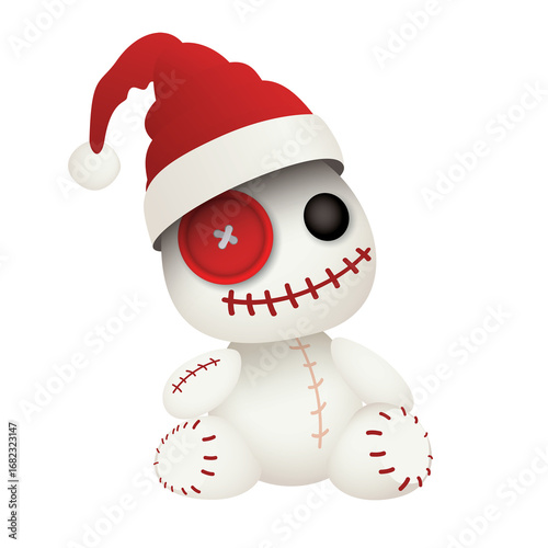 Foto 3D Voodoo Doll wearing Santa hat isolated.