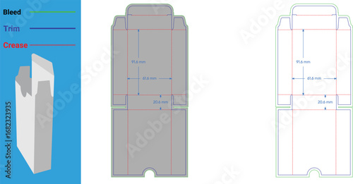 Packaging box design diagram with measurements vector