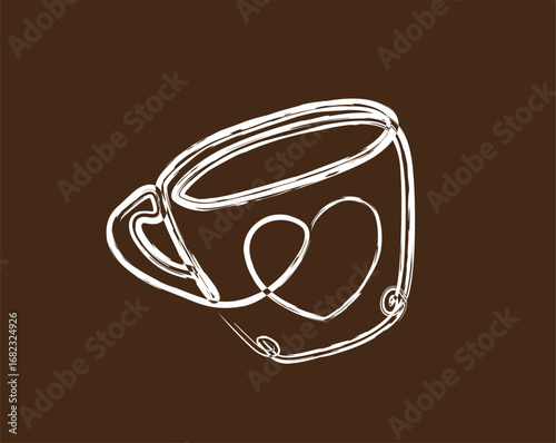 A cup of coffee one line drawing illustration. A cup of hot tea painting.