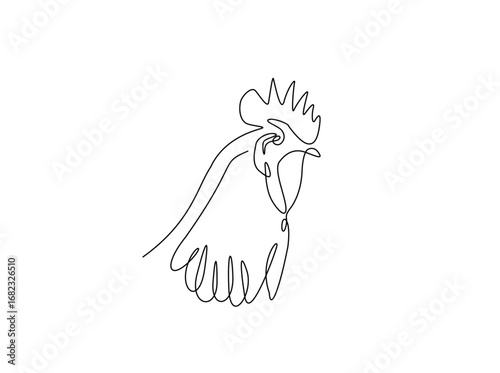 One continuous line drawing of rooster head illustration. Abstract rooster head monoline vector design.