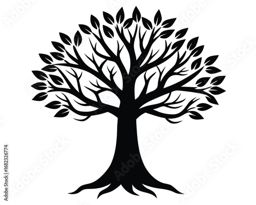 Elegant black silhouette of a lush tree of life vector icon