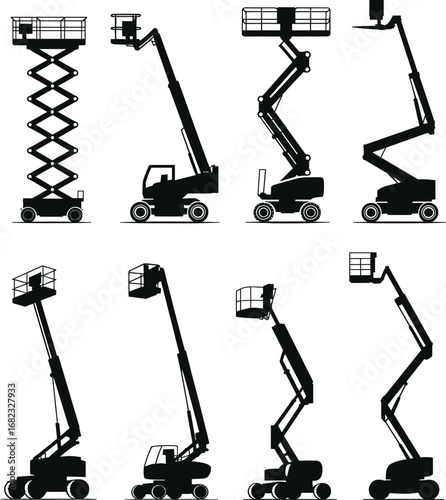 Aerial work platforms, scissor lifts, telescopic boom lifts, articulating boom lifts, construction equipment, maintenance access, industrial lifts, elevated platform, MEWP, safety gear