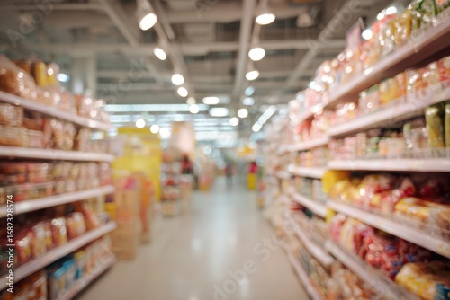 Wallpaper Mural Blurred supermarket aisle, colorful products (1) Torontodigital.ca