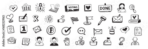 Hand drawn political doodle elements in sketchy style