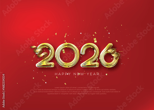 Happy new year 2026, with luxury gold balloons illustration.