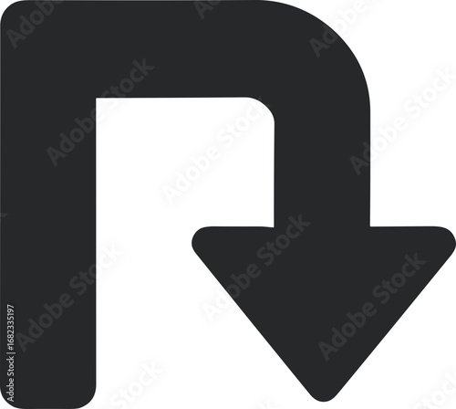 Simple Bold U Turn Arrow Pointing Down Direction Sign