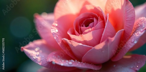 Close-up of lush, velvety petals, dew-kissed and softly illuminated, radiating a sensual beauty , botanical, dew, lush