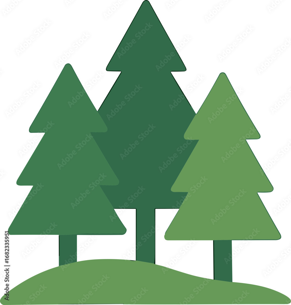 Fototapeta premium Simple Flat Style Forest Landscape Illustration with Evergreen Tree and Hill