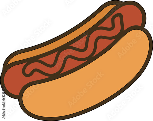 Simple Line Drawing Delicious Hotdog with Mustard Food Illustration