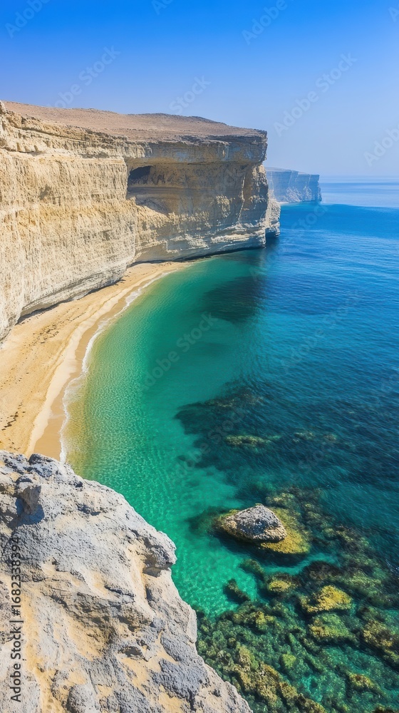 Obraz premium Turquoise sea and cliffside tropical beach