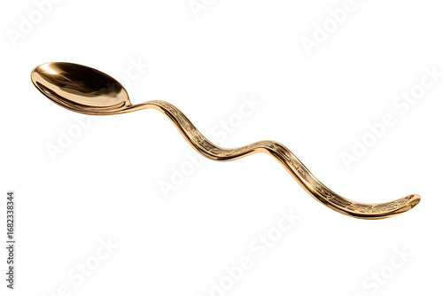 A golden spoon with a sinuous, wavy handle