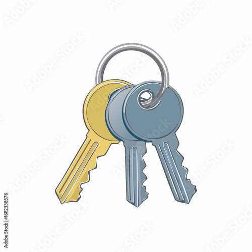 A set of three illustrated house keys on a metal ring, symbolizing access, security, and ownership