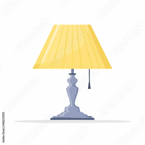 Classic yellow shaded desk lamp with a carved pedestal base, perfect for home or office illumination