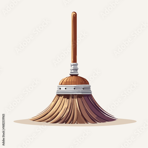 A charming vector illustration of a traditional wooden sweeping broom, an iconic tool for cleaning and household chores, isolated on a clean background