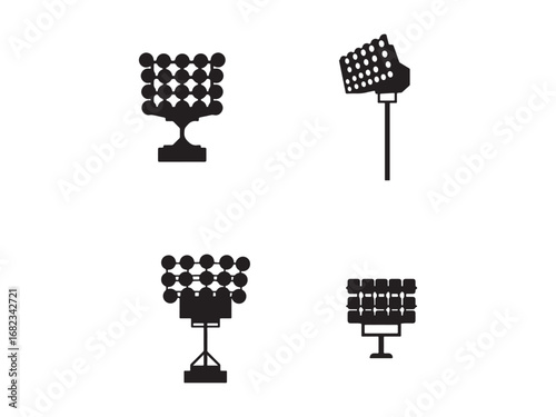 Black and White Stadium Light Silhouettes for Event Illumination and Night Game Photography Lighting Equipment