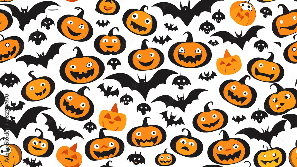 Obraz premium A Halloween themed background with many pumpkins and bats