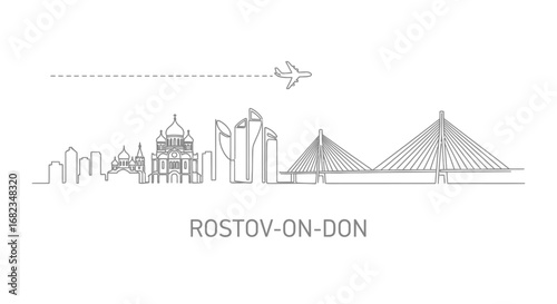 RostovonDon Skyline with Travel, Russia, and Plane.