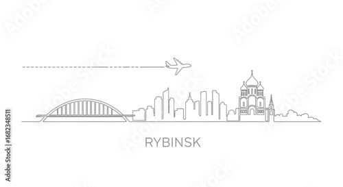 Rybinsk skyline with Russia Minimal illustration.