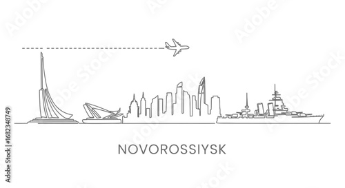 Novorossiysk Cityscape Outline with Plane.