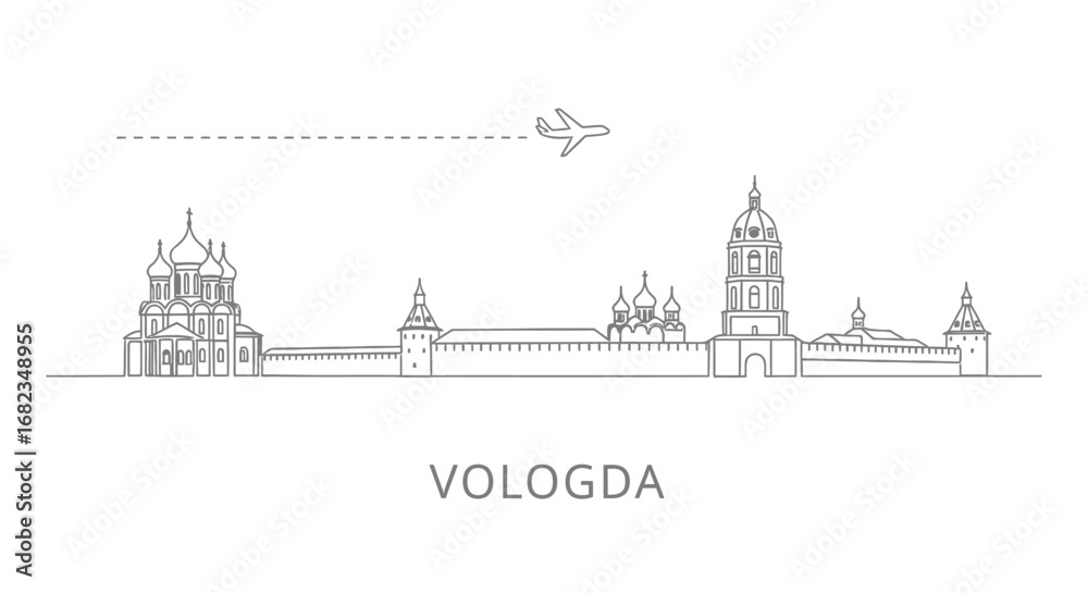 Naklejka premium Vologda Skyline Russia Line art Minimal.