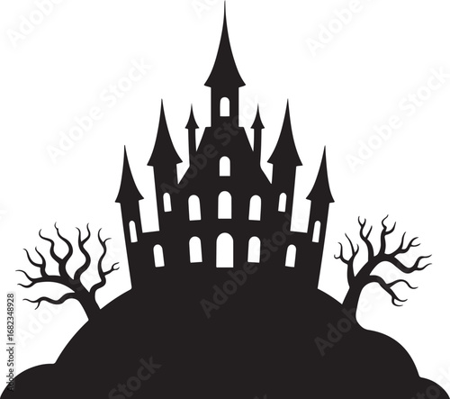 Halloween ghost castle silhouette vector art illustration Shapes Collection Isolated on White Background