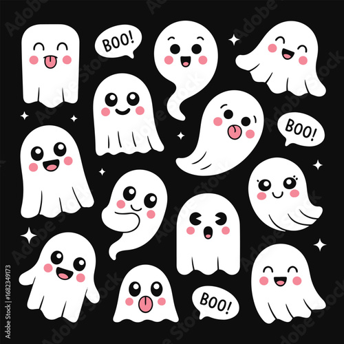 Halloween ghost silhouette vector art illustration Shapes Collection Isolated on White Background