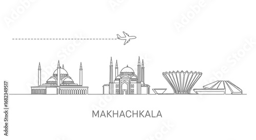 Makhachkala Skyline Dagestan Architecture Line Art.
