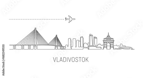 Vladivostok Skyline Russia Line Art.