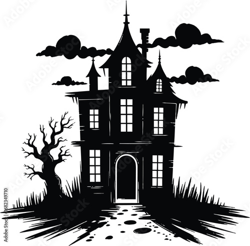 Halloween castle house silhouette vector art illustration Shapes Collection Isolated on White Background