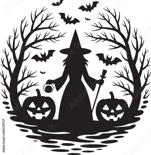 Halloween ghost pumpkin silhouette vector art illustration Shapes Collection Isolated on White Background