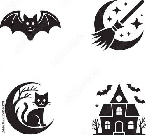 Halloween ghost pumpkin silhouette vector art illustration Shapes Collection Isolated on White Background