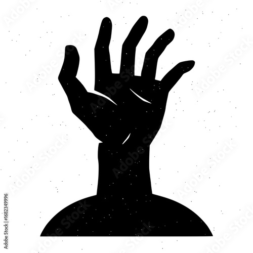 Desperate hand reaching up from darkness seeking help or escape