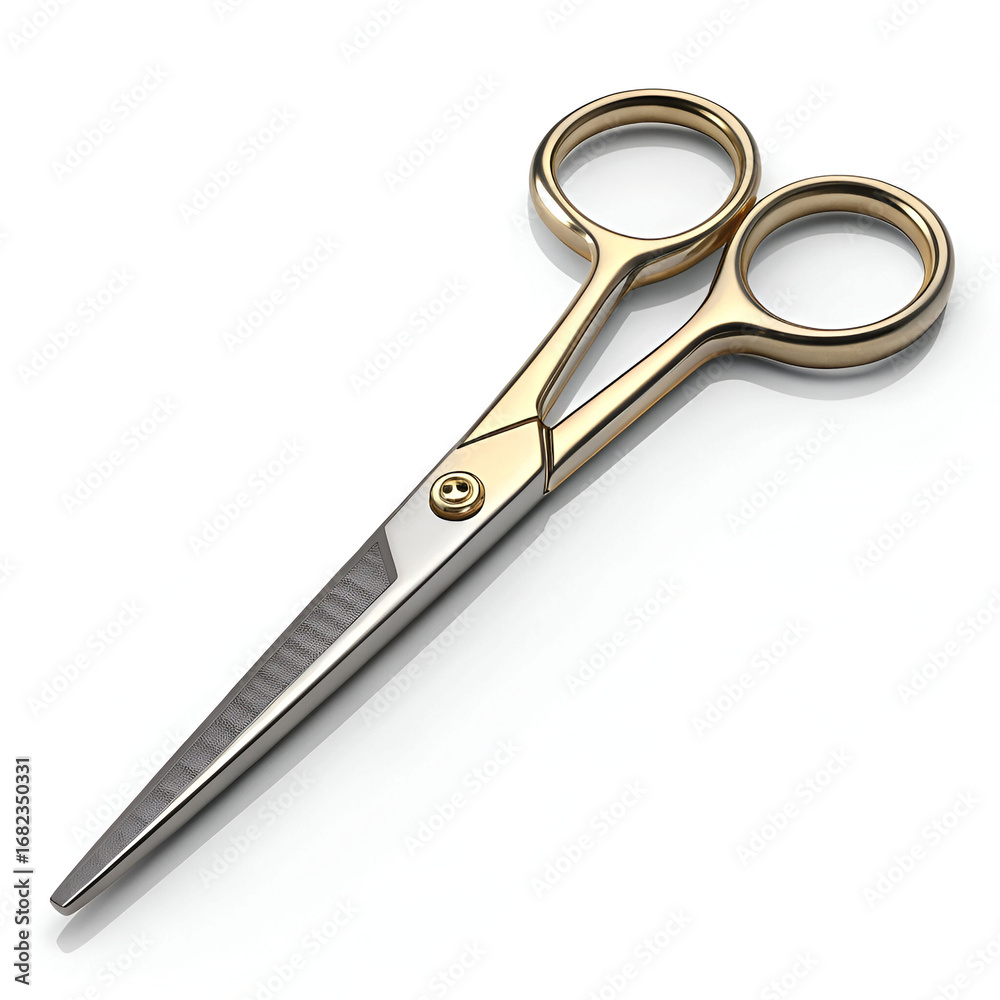 Obraz premium 3d realistic metallic scissors with rubber handle