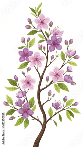 Purple pink flowering tree branch image