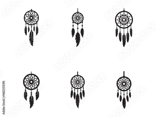 Dream Catcher Collection Spiritual Amulet Vector Set Isolated on White Background Decorative Element for Design and Creative Projects