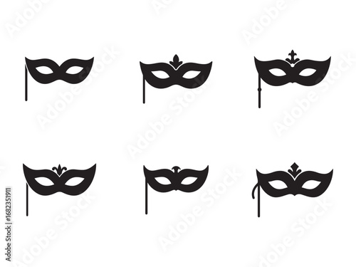 Elegant Black Masquerade Masks on White Background for Party and Festive Celebrations Design Template