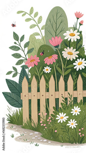 Pink daisies white daisies green foliage wooden fence