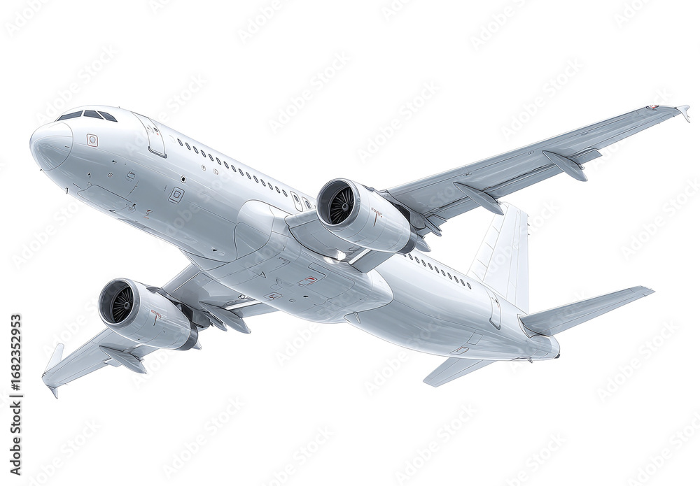 Obraz premium White passenger jet in flight, angled view